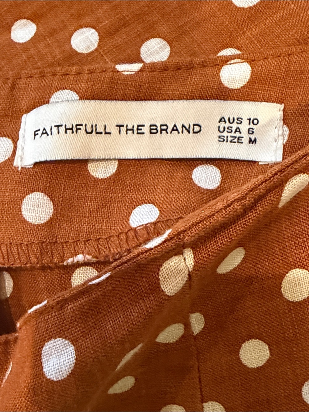 Anthro Faithfull Brown Polka Dot Wide-Leg Linen Pants Tomas Cropped pant 6 EUC - Picture 10 of 16